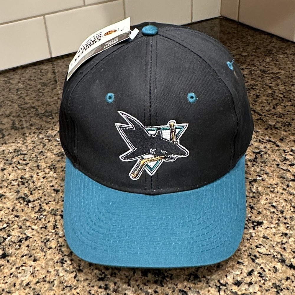 Vtg 90s San Jose Sharks Logo 7 Hat Snapback NHL Black Deadstock New